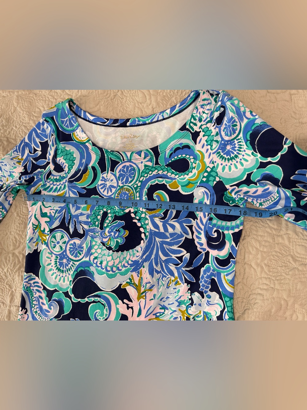 Lilly Pulitzer Blue, Aqua & White Paisley Shift Dress size M - Picture 8 of 12